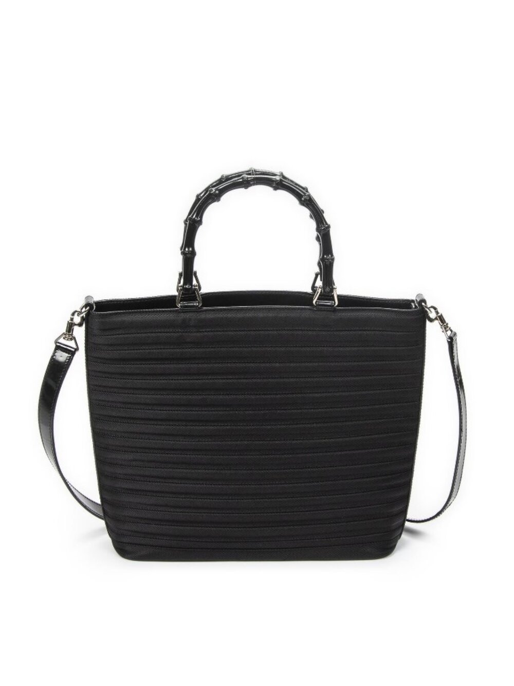Gucci Medium Bamboo Bar Tote Black Matelasse Nylon Canvas